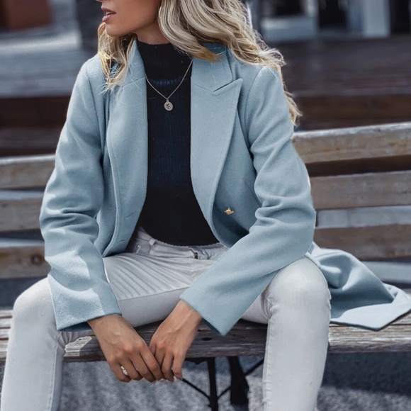 Classic button double breast trench pea coat Jacket - Picture 3 of 10